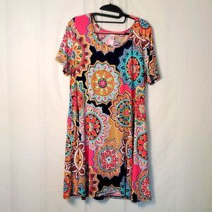 Women Summer Short Sleeve Floral Printed Pockets Sundress Casual Swing Dress S-L